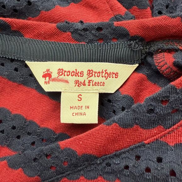 Brooks Brothers Open Eyelet Lace Stripped Top Red Long Sleeve Size S - Picture 8 of 8